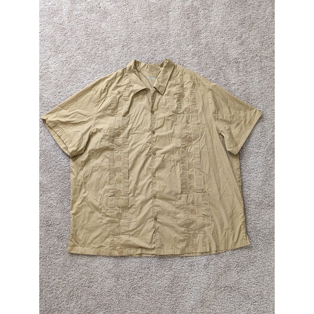KS Island Guayabera Shirt Mens 3XL Tall Hawaiian 4 Pocket Short Sleeve Button Up